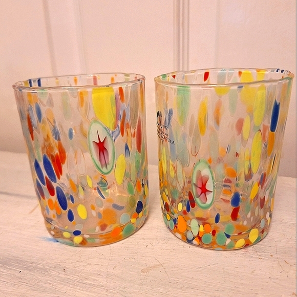 2 Murano Drinking Glasses Millefiori Glass Cups Tumblers Made Italy Millefiori - Picture 12 of 16